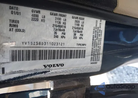 2001 Volvo V70 Xc z USA, uszkodzony, nr VIN YV1SZ58D311023121